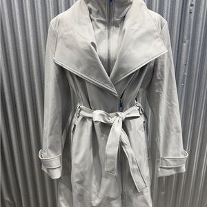 Halston Belted Zip Trench Coat Light Gray XXL
